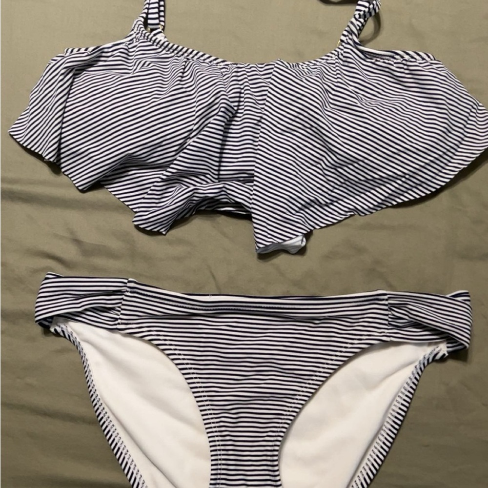 Missoni for Target Navy and White Striped Ruffle Bikini